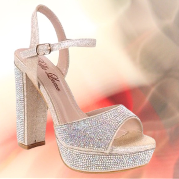 Size 10 Bella Luna Stan-02 Silver Rhinestone Open Toe Platform Mary Jane Heels - Picture 2 of 5